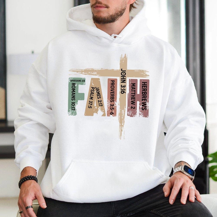 Faith Hoodie | Bible Verse Typography Graphic | Premium Cotton-Blend Pullover | Inspirational Christian Gift for Men and Women