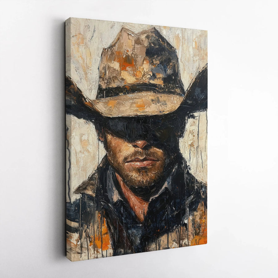 Abstract Cowboy Canvas Print | Textured Impasto Western Wall Art | Premium 1.25" Gallery Wrap | Southwestern Home Decor Gift for Him