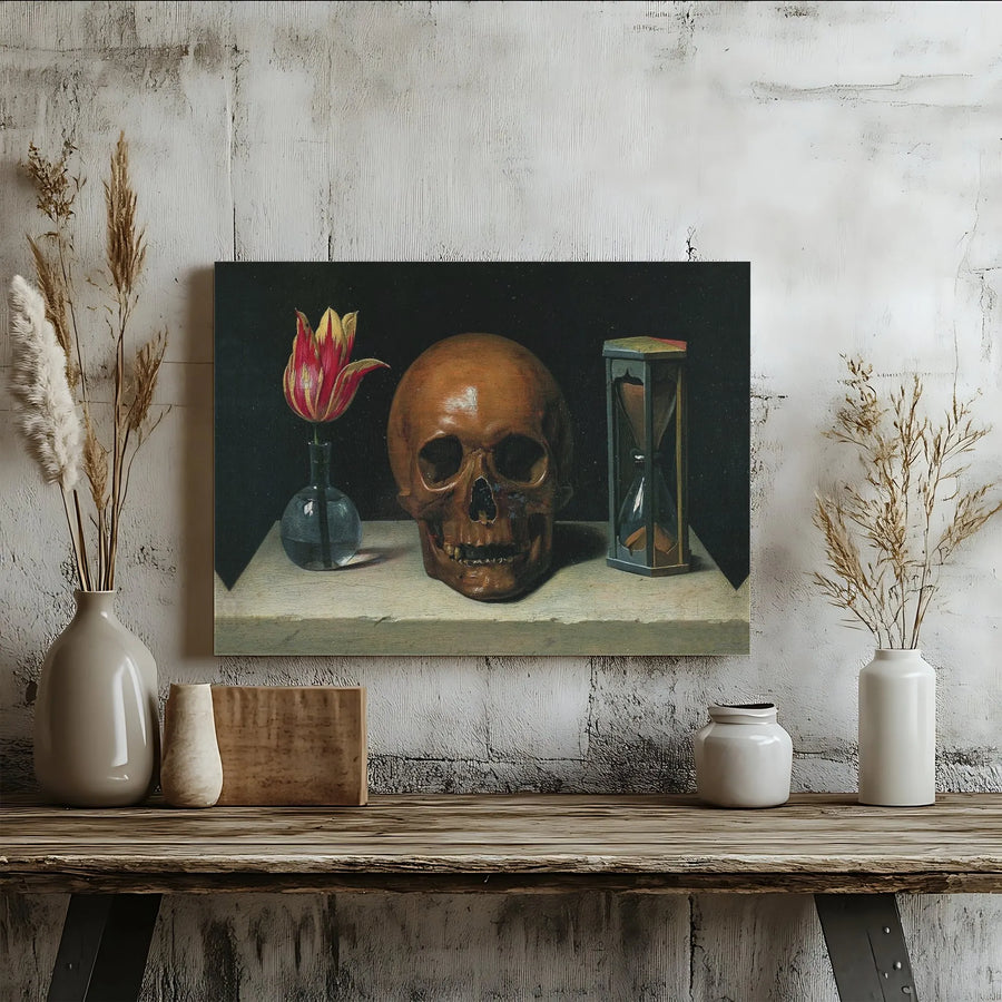 Vanitas Still Life Canvas Print | Philippe de Champaigne Skull and Tulip Artwork | 1.25" Premium Gallery Wrap | Fine Art Decor for Home or Office