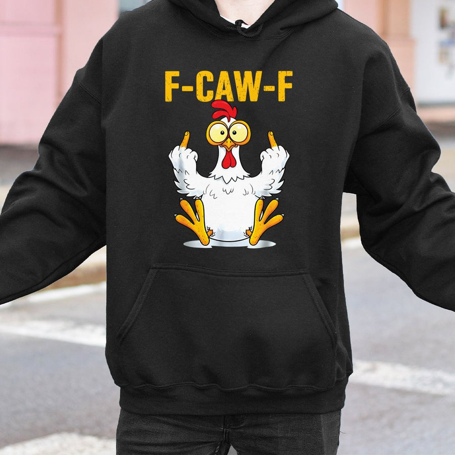 F-Caw-F Chicken Hoodie | Funny Middle Finger Poultry Graphic | Premium Cotton Blend Sweatshirt | Sarcastic Gift for Men and Women