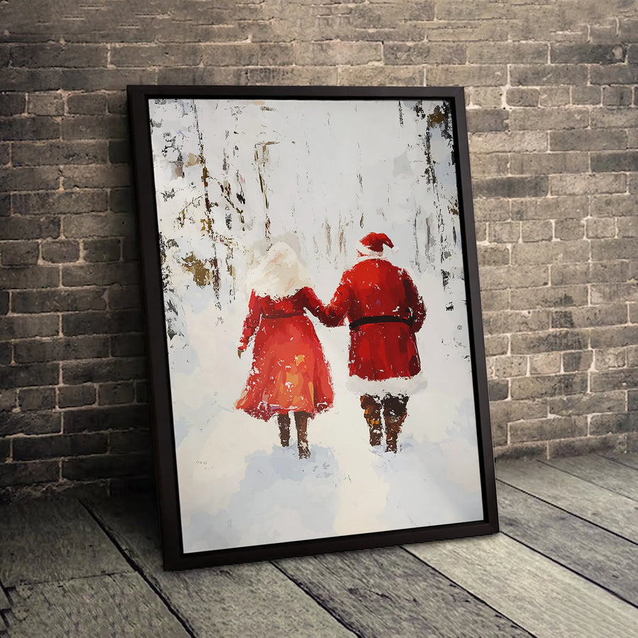Santa and Mrs. Claus Canvas Print | Romantic Snowy Forest Christmas Wall Art | Premium Gallery Wrapped Decor | Festive Holiday Gift for Home