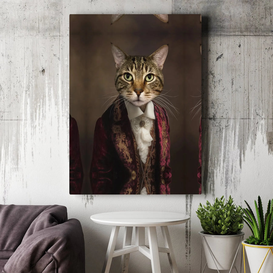 Regal Cat Portrait Canvas | Victorian Style Gentleman Cat | Premium Gallery Wrapped Canvas | Unique Gift for Cat Lover