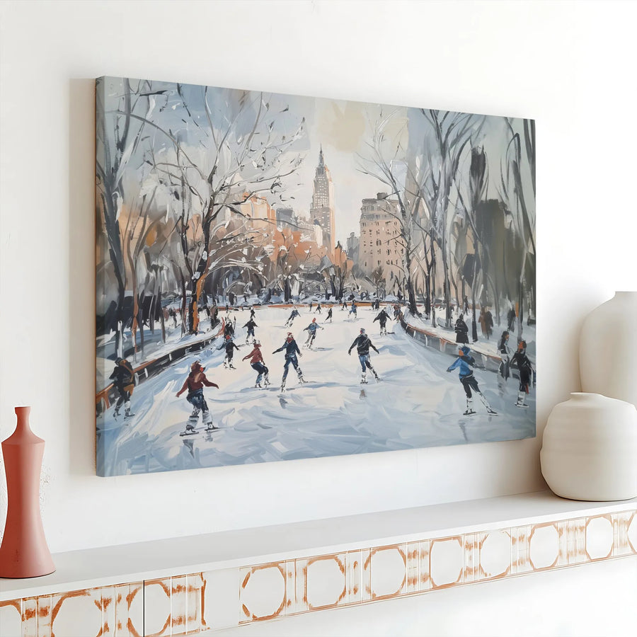 Winter in Central Park Canvas Print | Impressionist NYC Ice Skating Scene | Premium Gallery Wrapped Wall Art | New York City Lover Gift & Home Decor