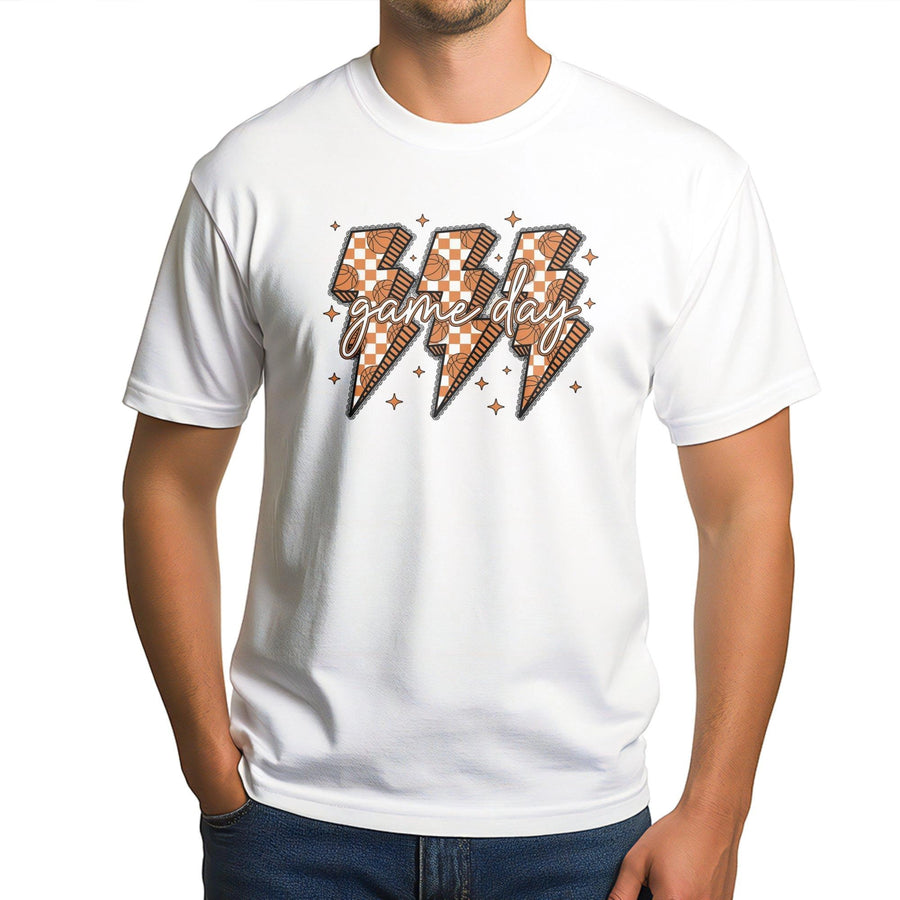 Game Day Basketball T-Shirt | Checkerboard Lightning Bolt Design | Premium Soft Cotton Tee | Sports Fan Gift for Basketball Mom & Players