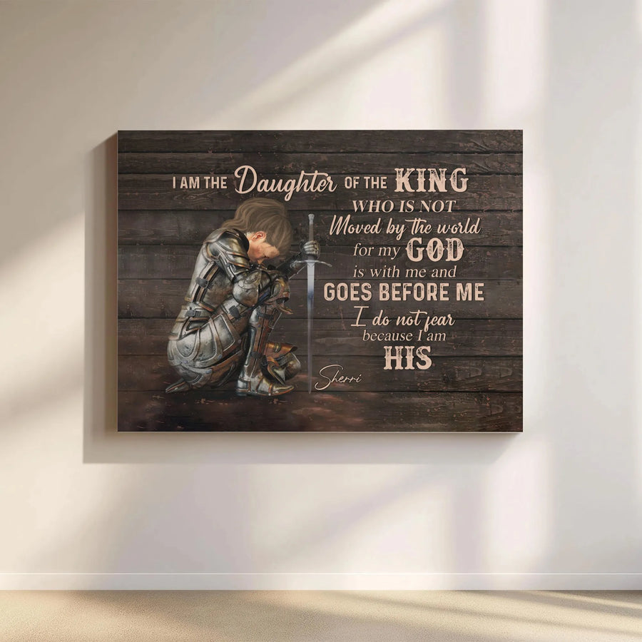 Daughter of the King Canvas Art | Female Knight Scripture Wall Decor | Premium Thick Canvas Print | Inspirational Faith Gift for Christian Woman