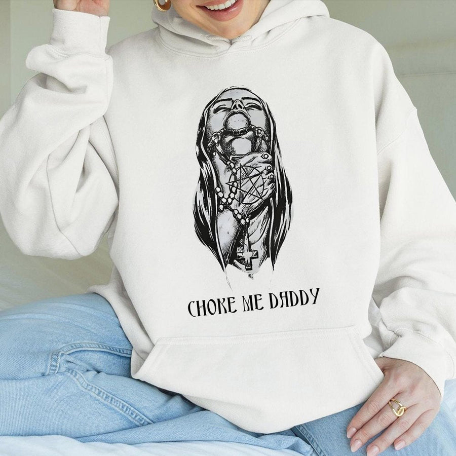 Gothic Graphic Hoodie | Choke Me Daddy Occult Nun Print | Premium Cotton-Poly Blend | Edgy Alt Fashion Gift For Her