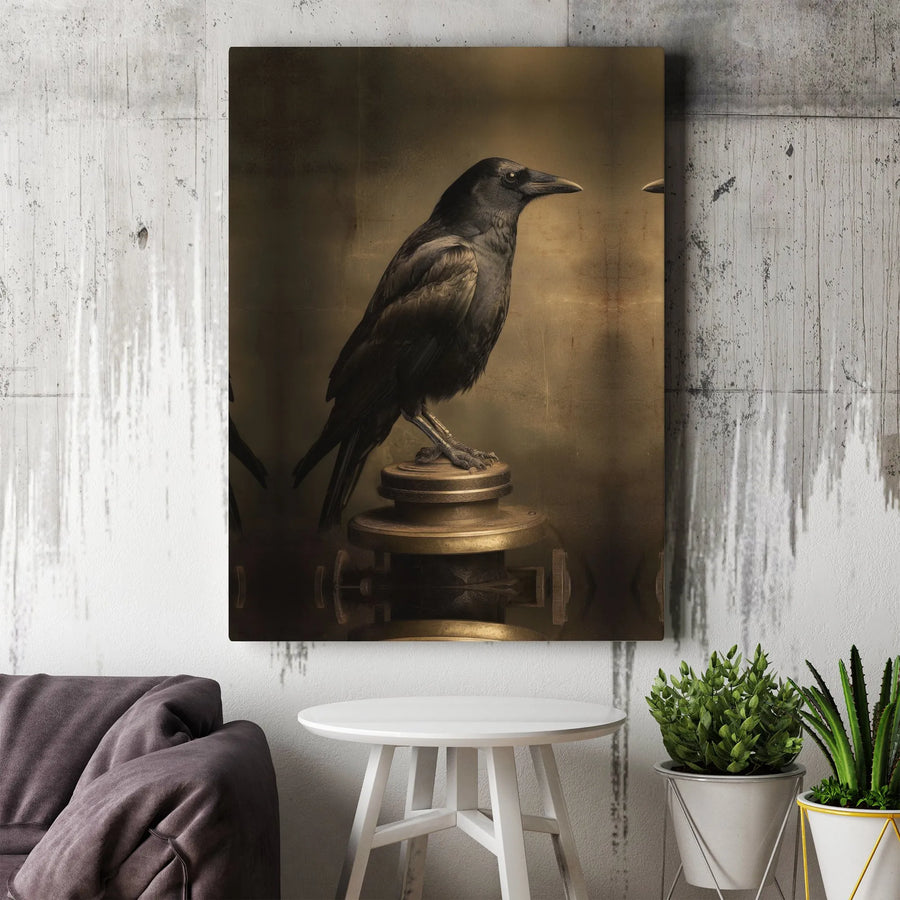 Gothic Raven Canvas Wall Art | Vintage Crow Illustration | Premium Canvas Print | Dark Academia Home Decor Gift