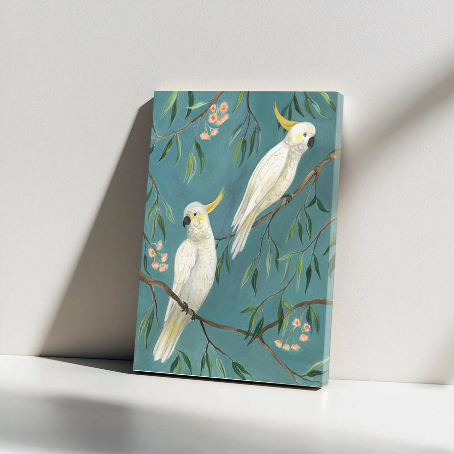 Sulphur Crested Cockatoo Canvas Wall Art | Vintage Botanical Bird Print | Premium Gallery Wrapped Canvas | Gift for Bird Lover Living Room Decor