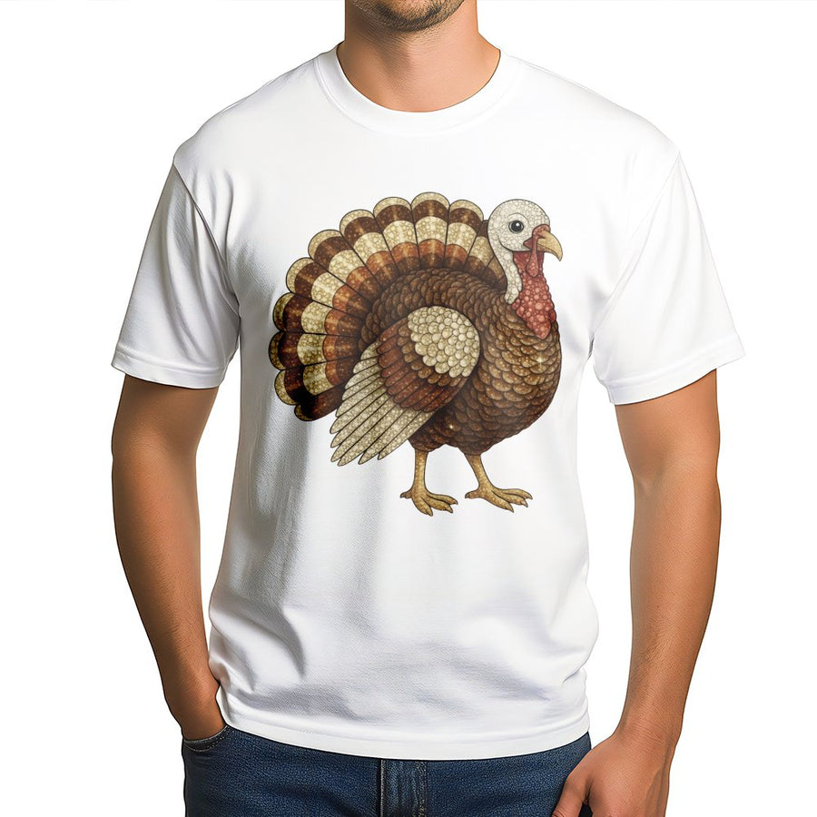 Thanksgiving Turkey T-Shirt | Artistic Faux Rhinestone Graphic Design | Premium Soft Cotton Tee | Cute Fall Harvest Gift for Women & Family