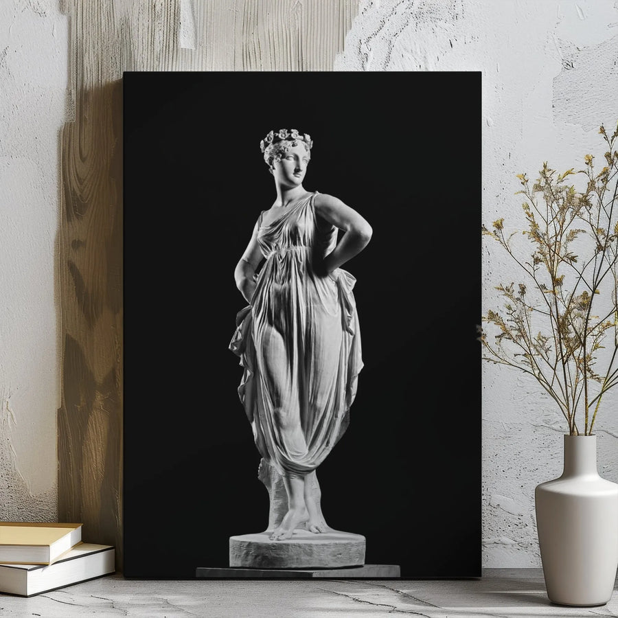 Greek Statue Canvas Art | Thalia Muse of Comedy Sculpture | Black and White Gallery Wrap | Premium Classical Wall Decor for Modern Home