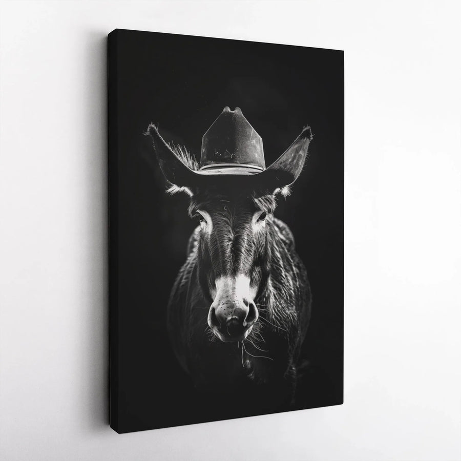 Donkey Cowboy Hat Canvas Wall Art | Western Farmhouse Animal Decor | Premium 1.25 Inch Gallery Wrap | Unique Farm Themed Gift