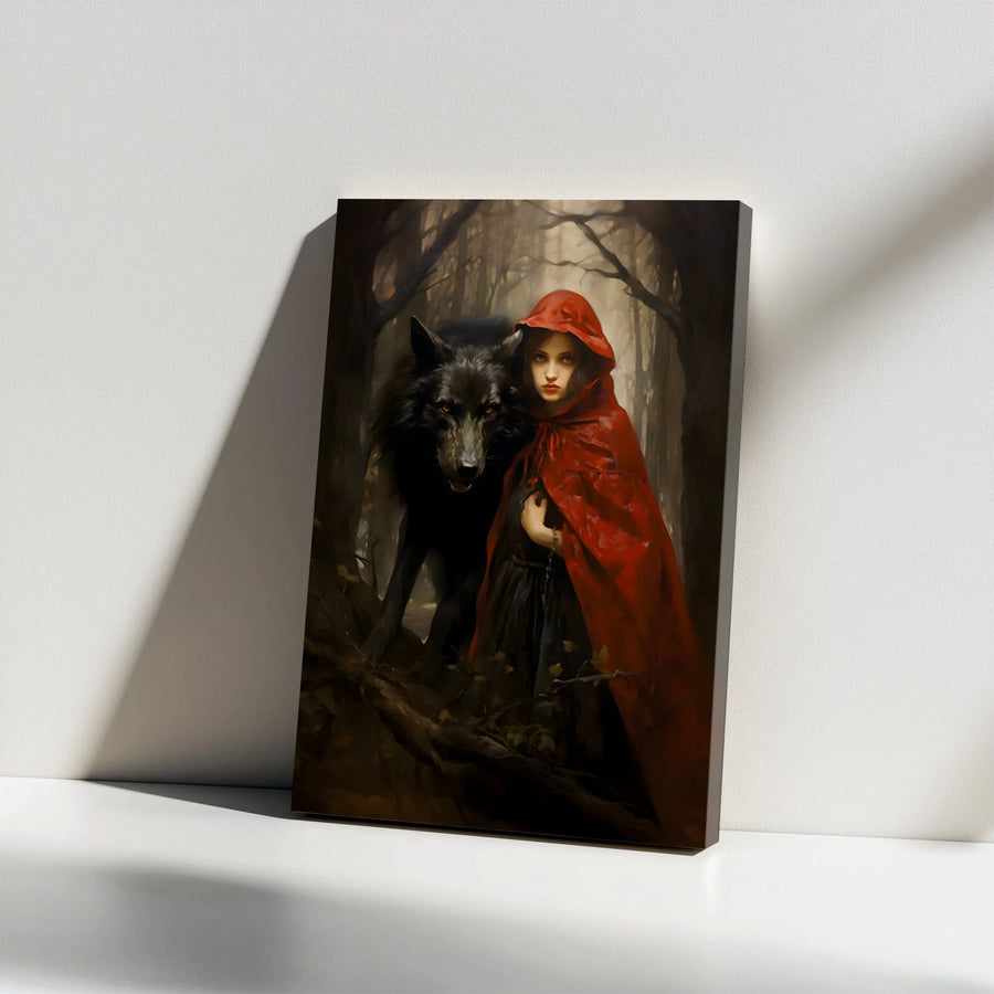 Little Red Riding Hood Canvas Print | Dark Fantasy Forest Wall Art | 1.25" Gallery Wrap Premium Decor | Gothic Storybook Gift