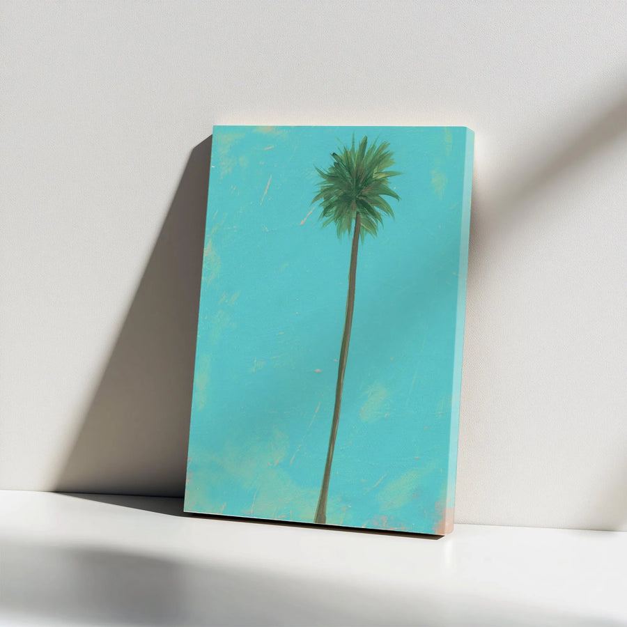 Minimalist Palm Tree Vertical Canvas | Vintage Tropical Painting | Thick Gallery Wrapped Canvas | Premium Coastal Home Decor