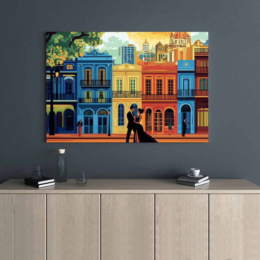 Tango Couple Canvas Wall Art | Colorful Havana Street Scene | 1.25 Inch Gallery Wrap | Romantic Home Decor Gift