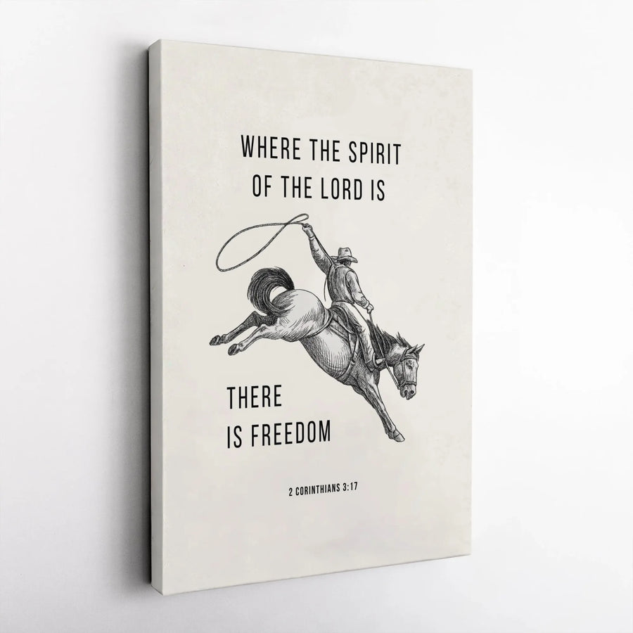 2 Corinthians 3:17 Wall Art | Cowboy Riding Horse Religious Scripture Canvas | Premium Fade-Resistant Print | Western Christian Home Decor Gift