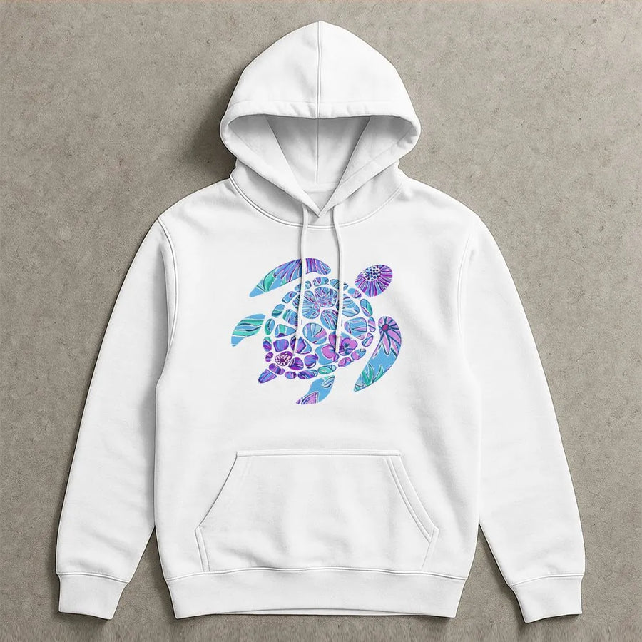 Floral Sea Turtle Hoodie | Trendy Watercolor Tortoise Graphic | Cozy Cotton Blend Pullover | Ocean Conservation Gift for Her