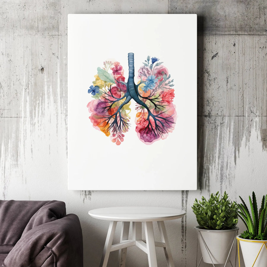 Floral Lungs Canvas Print | Watercolor Anatomy Wall Art | Premium Gallery-Wrapped Decor | Medical Student Doctor Gift Office Decor