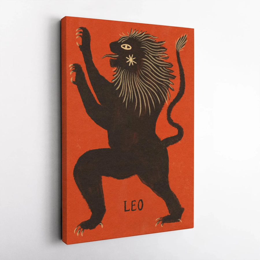 Leo Zodiac Wall Art | Mid-Century Modern Lion Illustration | Premium Gallery Wrapped Canvas | Astrology Gift for Him and Her
