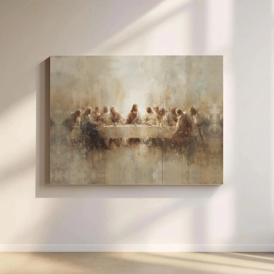 The Last Supper Canvas Wall Art | Abstract Jesus Religious Painting | Premium Gallery Wrapped Decor | Christian Home Gift For Living Room