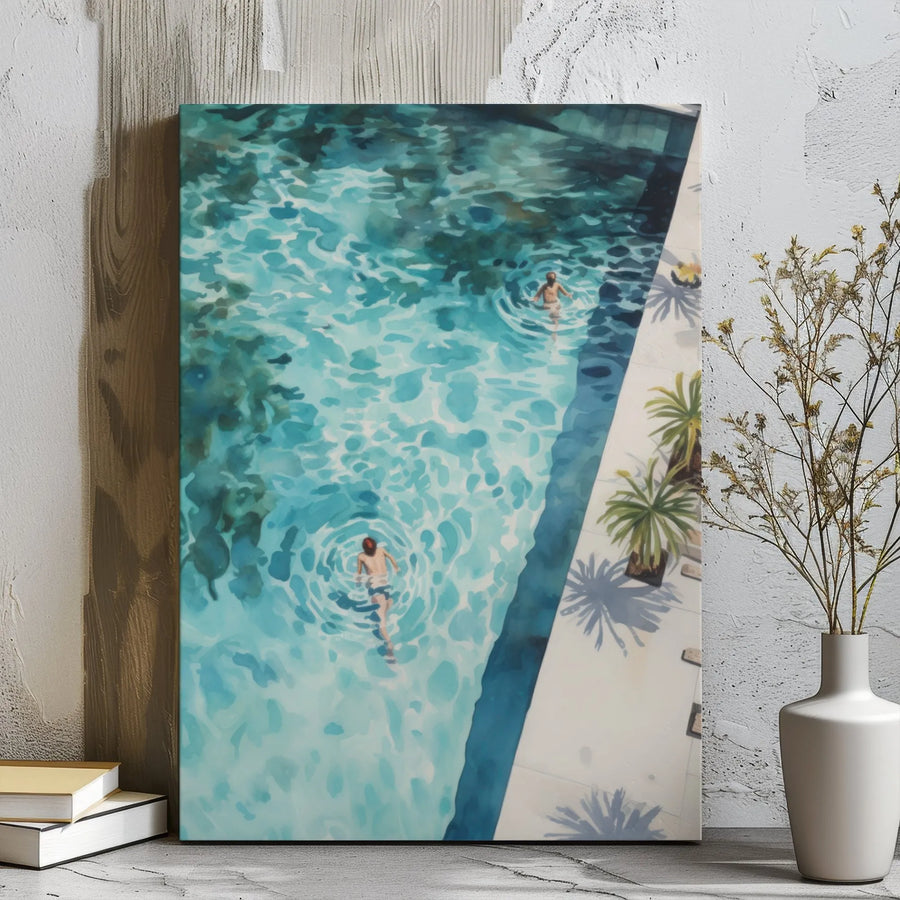 Swimming Pool Canvas Wall Art | Aerial Summer Aesthetic Decor | Premium Gallery Wrap Print | Coastal Home Office Decor Gift