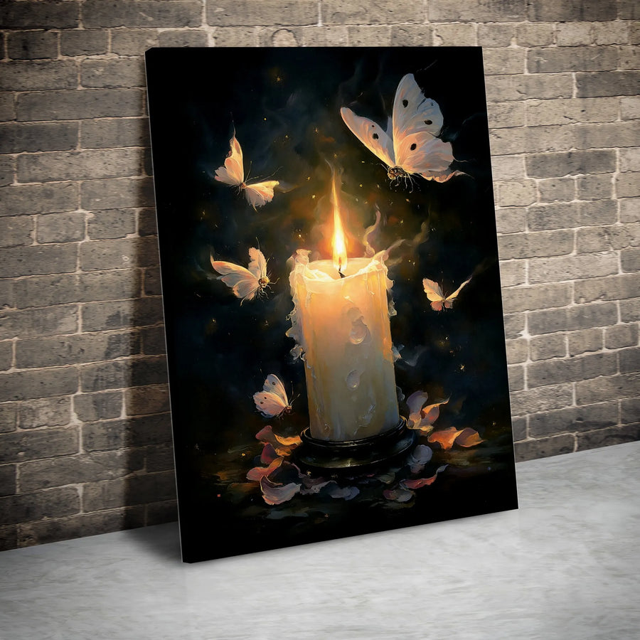 Butterfly Candle Wall Art | Ethereal Glowing Light Painting | Premium 1.25-Inch Gallery Canvas | Aesthetic Home Decor Gift for Her