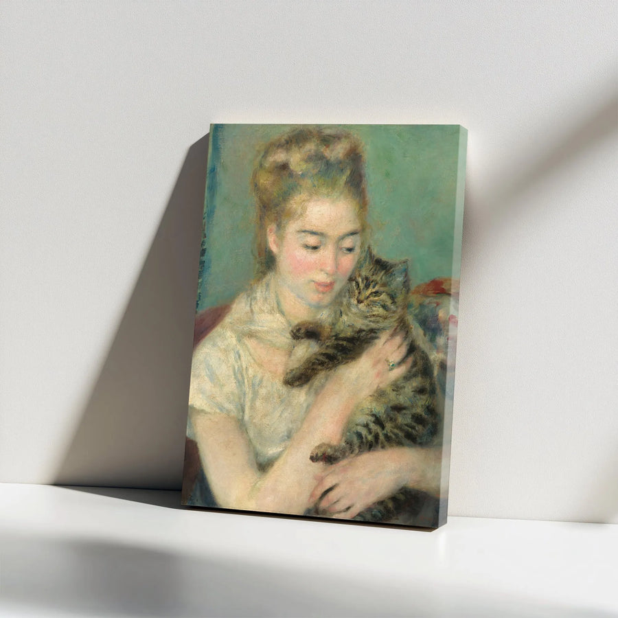 Renoir Woman with a Cat Canvas Print | Famous Impressionist Painting Reproduction | Premium Gallery Wrap Wall Art | Collector's Home Decor Gift for Art Lovers
