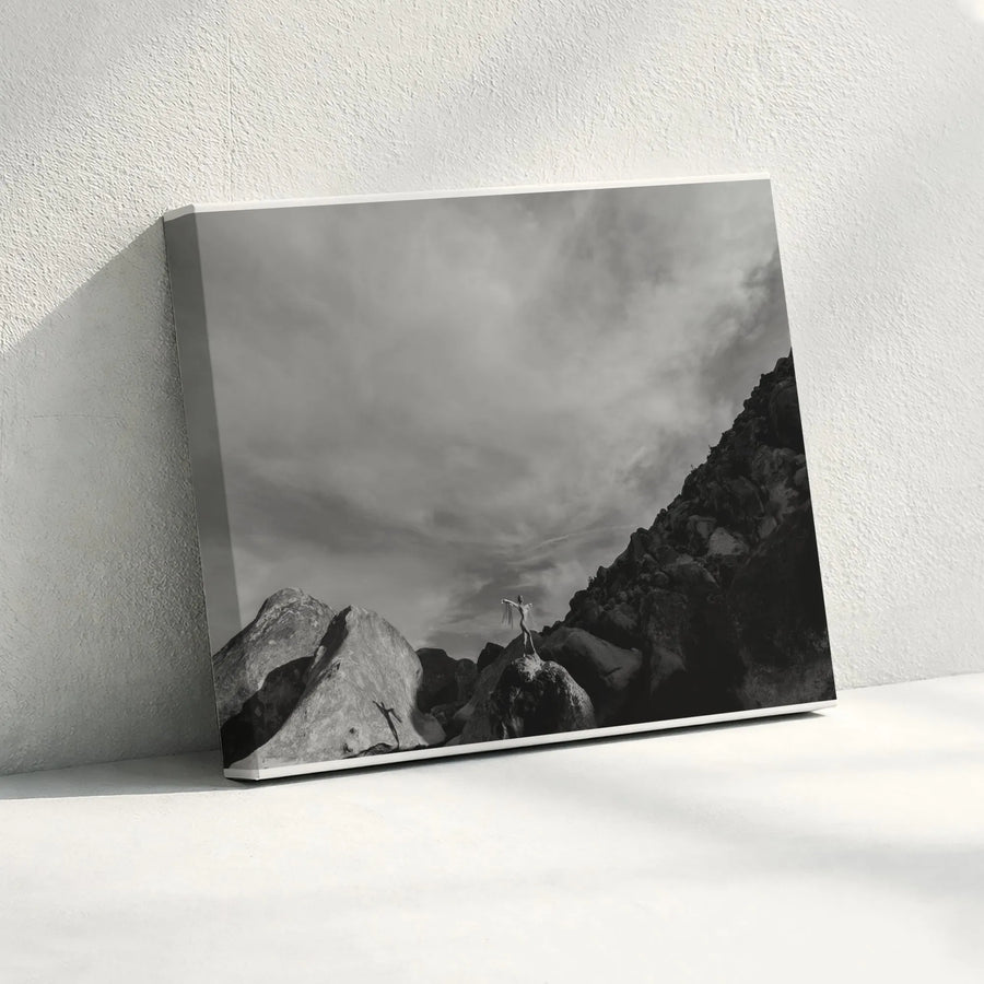 Black and White Fine Art Canvas | Surreal Winged Figure Photography | Premium Gallery Wrap Print | Modern Minimalist Home Decor