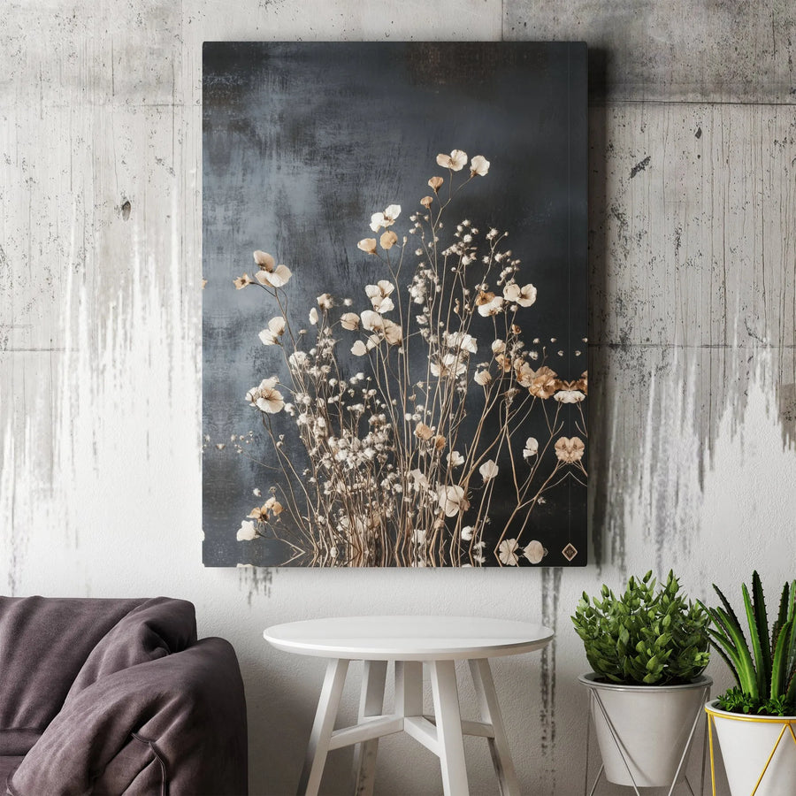 Moody Floral Canvas Print | Dried Wildflowers on Textured Background | Premium Gallery Wrapped Canvas | Rustic Farmhouse Wall Decor Gift