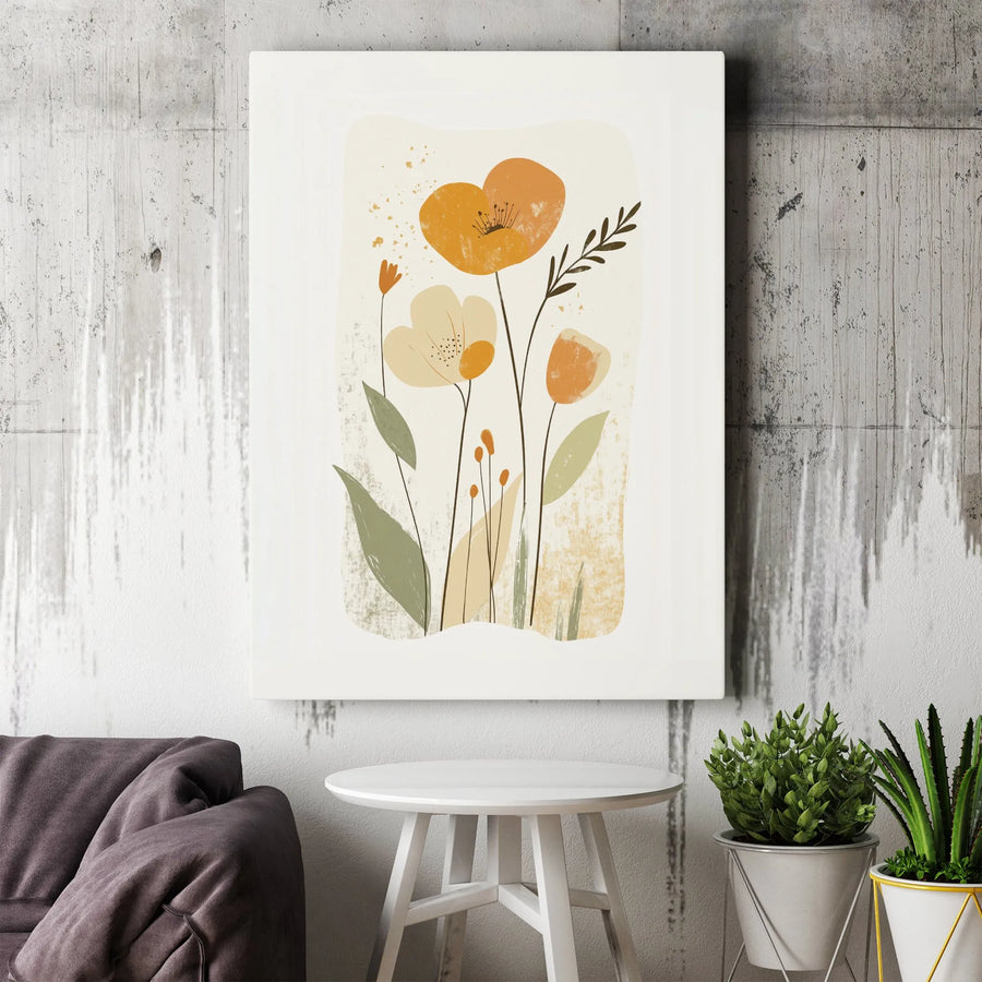 Abstract Floral Canvas Wall Art | Boho Orange and Cream Botanical Print | Gallery-Quality 1.25" Profile | Modern Home Decor Gift