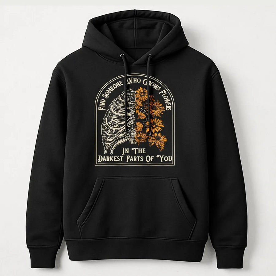 Floral Skeleton Hoodie | Vintage Rib Cage Graphic with Flowers | Premium Cotton Tee | Romantic Quote Gift for Dark Academia Fans