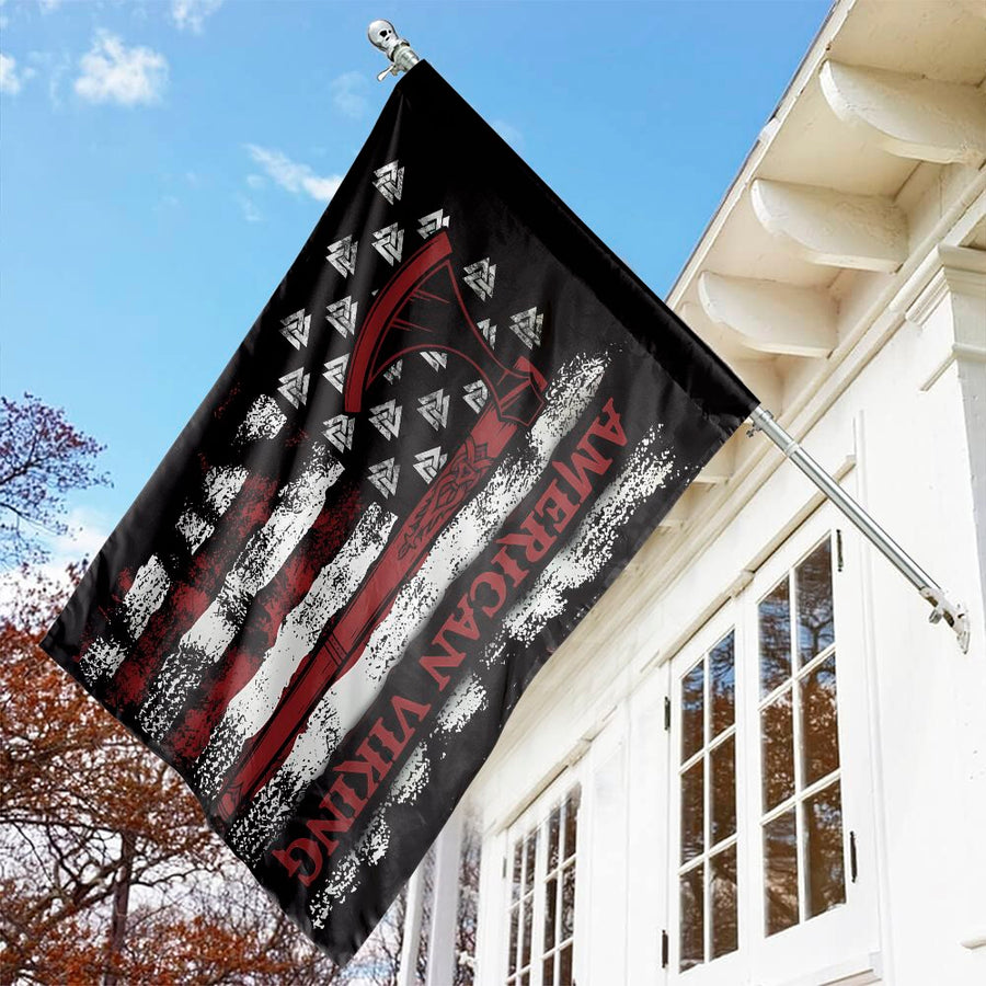 American Viking Garden Flag | Norse Valhalla Axe Symbol | Weather-Resistant Polyester | Patriotic Gift for Warriors