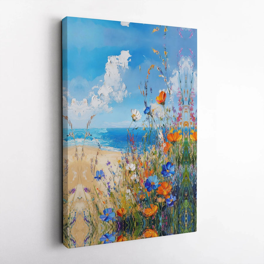 Wildflower Beach Canvas Wall Art | Impasto Coastal Landscape Print | Premium Gallery-Wrapped Decor | Coastal Home Gift For Living Room