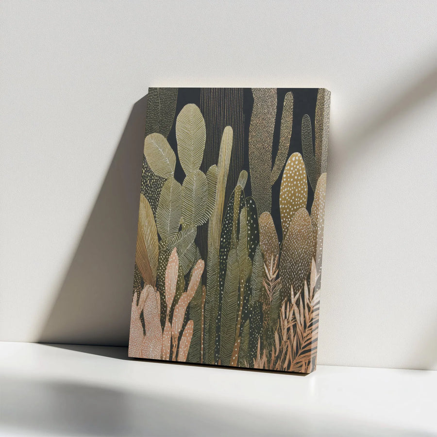 Boho Cactus Vertical Canvas | Modern Abstract Desert Botanical Print | Premium Thick Gallery Canvas | Southwestern Home Decor Gift for Plant Lover