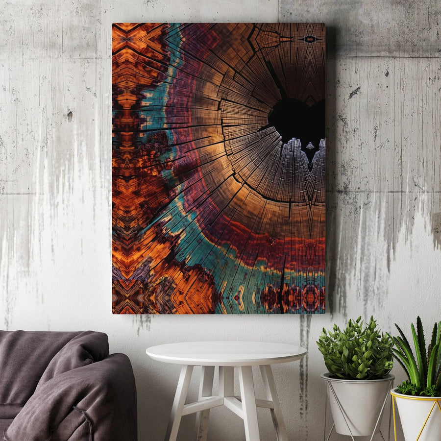 Abstract Tree Ring Canvas Wall Art | Kaleidoscope Wood Grain Print | Premium Gallery-Wrapped Decor | Modern Office & Home Gift