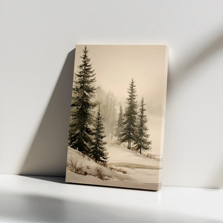 Winter Forest Canvas Wall Art | Misty Pine Tree Watercolor Print | Premium Gallery Wrapped Canvas | Rustic Cabin and Farmhouse Decor Gift