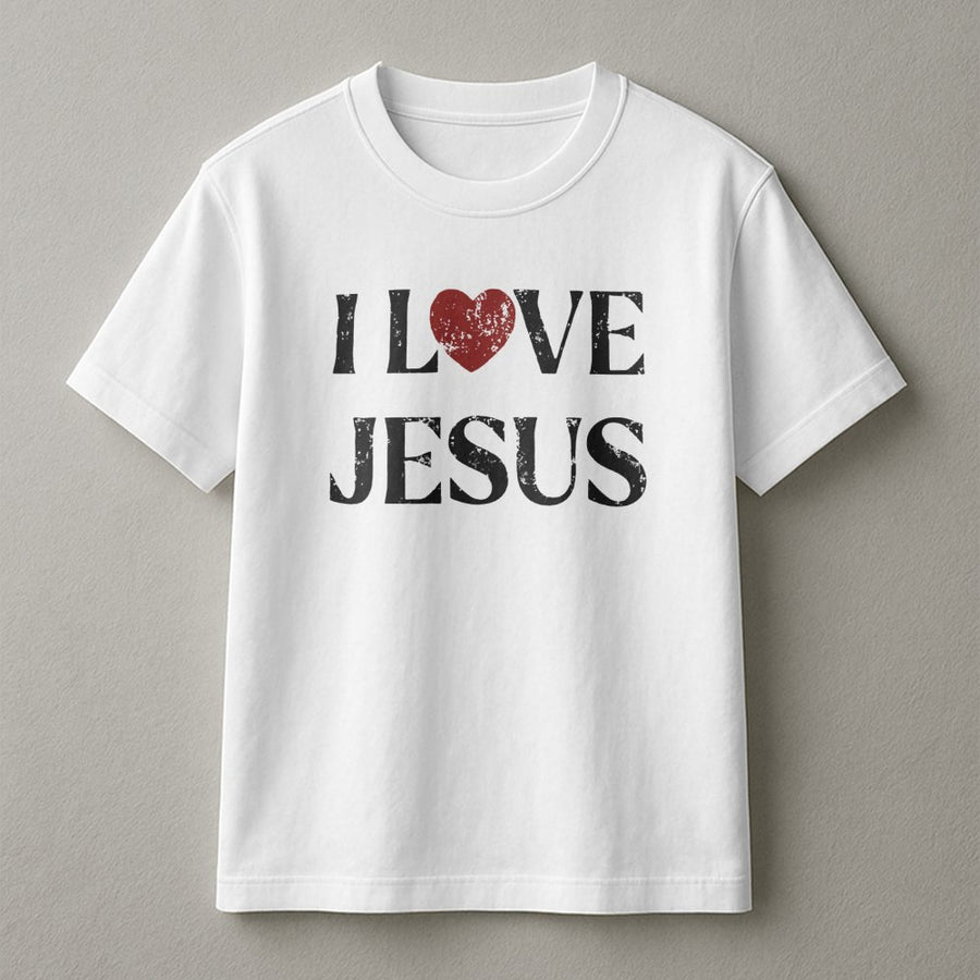 I Love Jesus T-Shirt | Distressed Heart Graphic Faith Apparel | 100% Cotton Premium Tee | Religious Gift for Men and Women