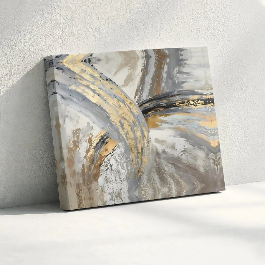 Abstract Canvas Wall Art | Modern Gold Accent Brushstroke Print | Premium Gallery Wrapped Canvas | Living Room & Office Decor Gift