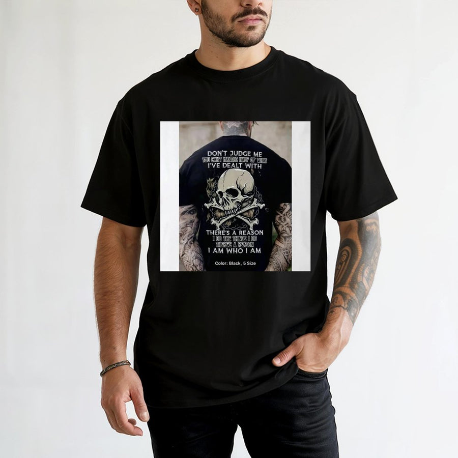 Skull Graphic T-Shirt | Don't Judge Me Quote Design | 100% Cotton Premium Tee | Edgy Motivational Gift for Men and Women