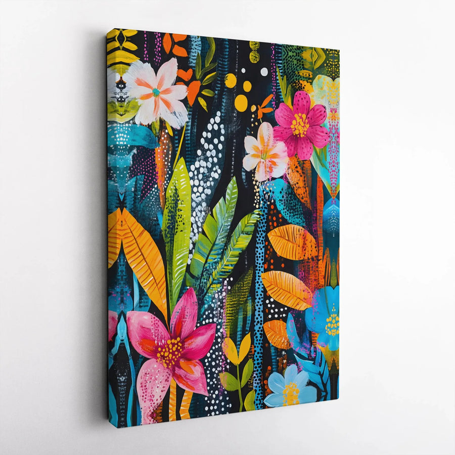 Vibrant Floral Canvas Wall Art | Abstract Botanical Painting Print | Premium Gallery Wrap Canvas | Modern Living Room Decor Gift