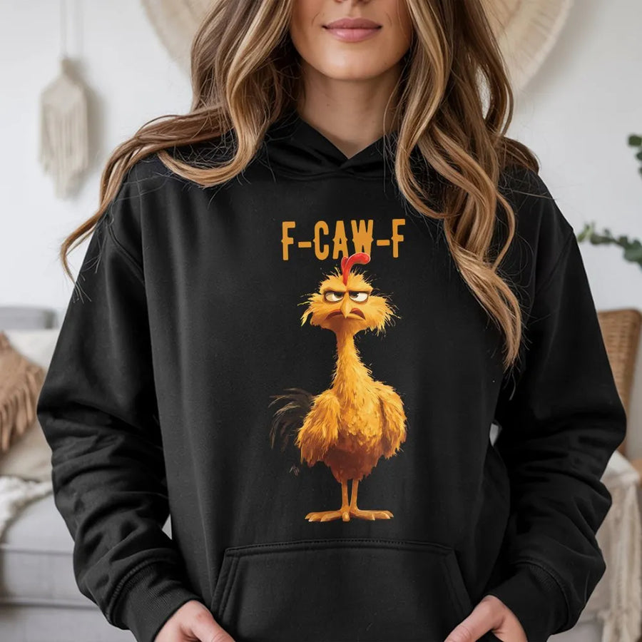 Funny Rooster Hoodie | F-Caw-F Sarcastic Chicken Graphic | Premium Cotton Blend Unisex Sweatshirt | Farm Humor Gift for Him or Her