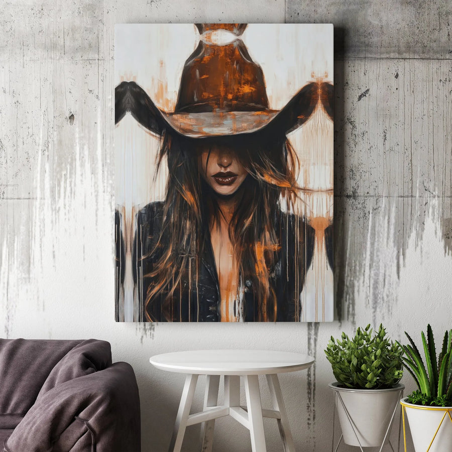 Cowgirl Canvas Wall Art | Abstract Western Woman Portrait | Premium Gallery Quality Print | Modern Farmhouse Decor Gift