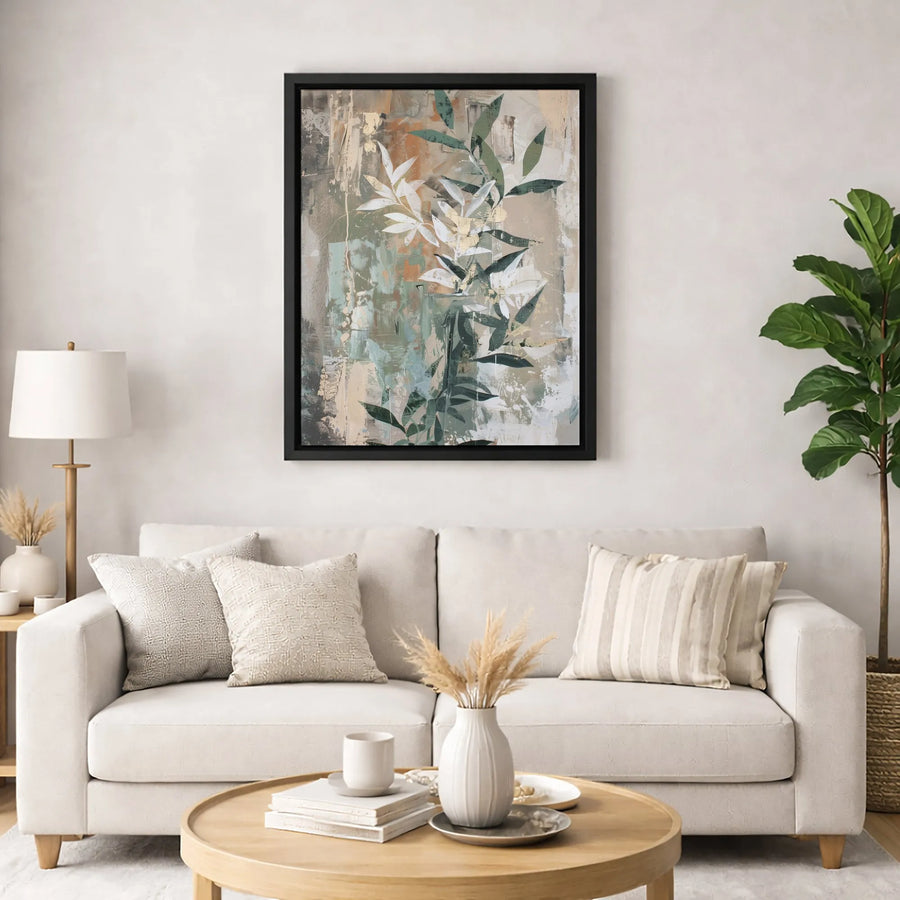 Abstract Botanical Canvas Wall Art | Green Leaf Gold Foil Print | 1.25 Inch Gallery Wrap | Modern Home Decor Gift