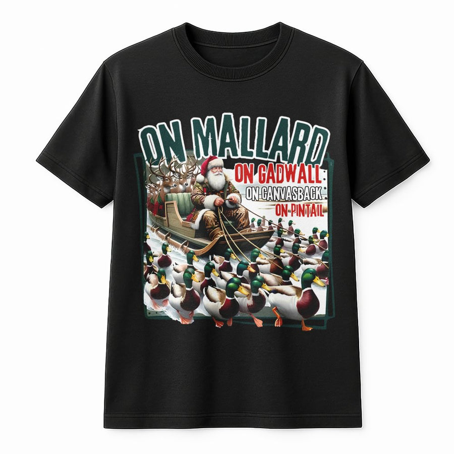 Duck Hunting Christmas T-Shirt | Funny Santa Sleigh Mallard Design | Premium Soft Cotton | Unique Holiday Gift for Outdoorsmen and Waterfowl Hunters
