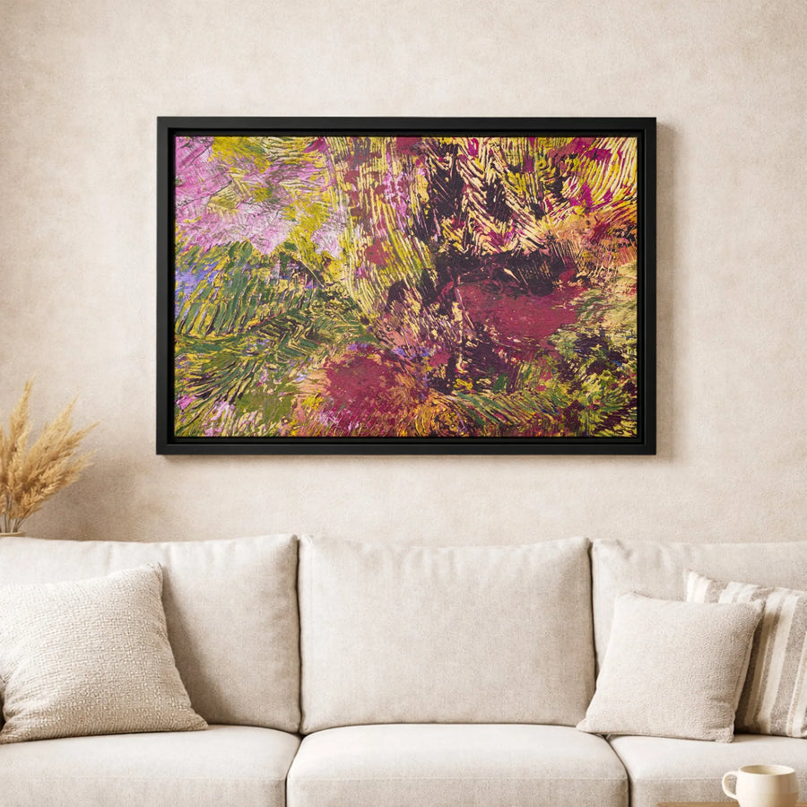 Abstract Canvas Wall Art | Textured Modern Palette Knife Painting | Premium Gallery Wrap Print | Vibrant Pink Yellow and Green Home Decor Gift