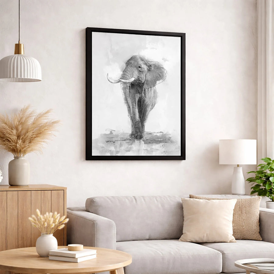 Elephant Wall Art Canvas | Minimalist Black and White Wildlife Sketch | Premium 1.25-Inch Gallery Wrap | Modern Home Decor Gift