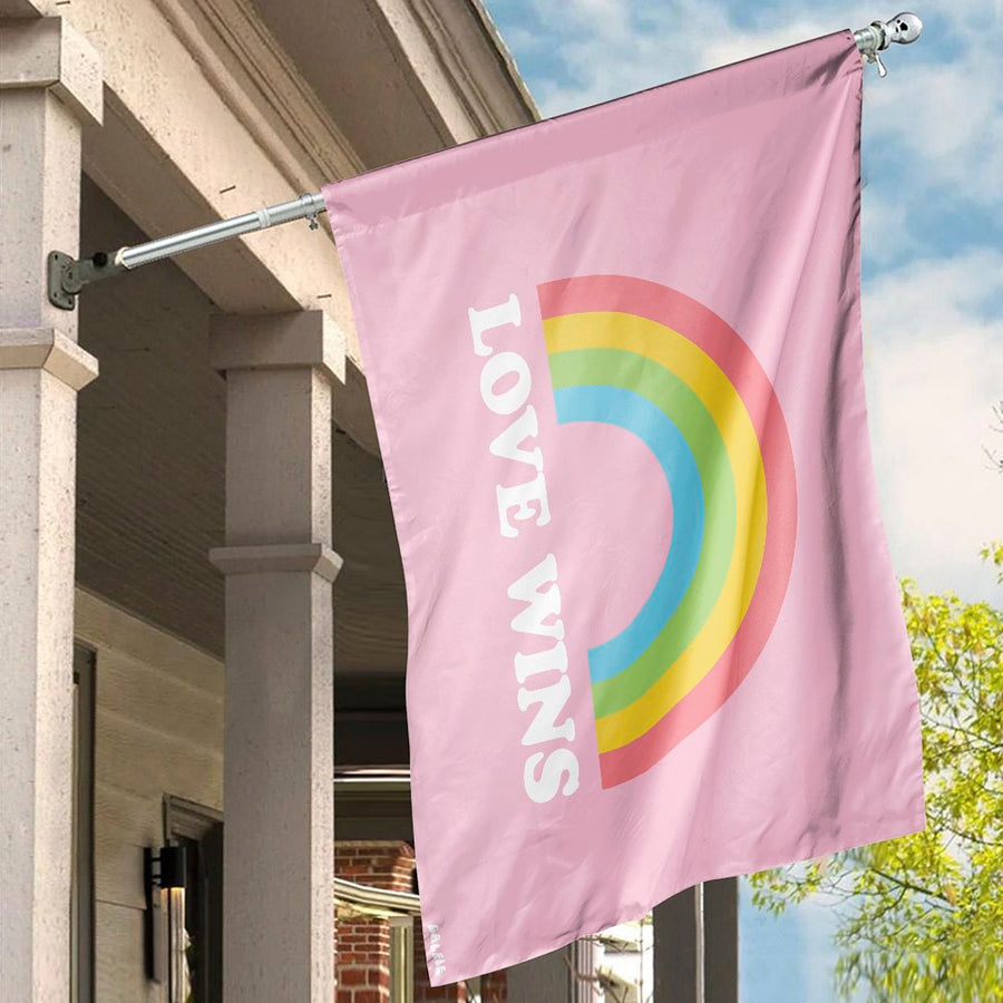 Love Wins Pride House Flag | Pastel Rainbow Design | Durable Weather-Resistant Polyester | LGBTQ+ Home Decor Garden Banner Gift