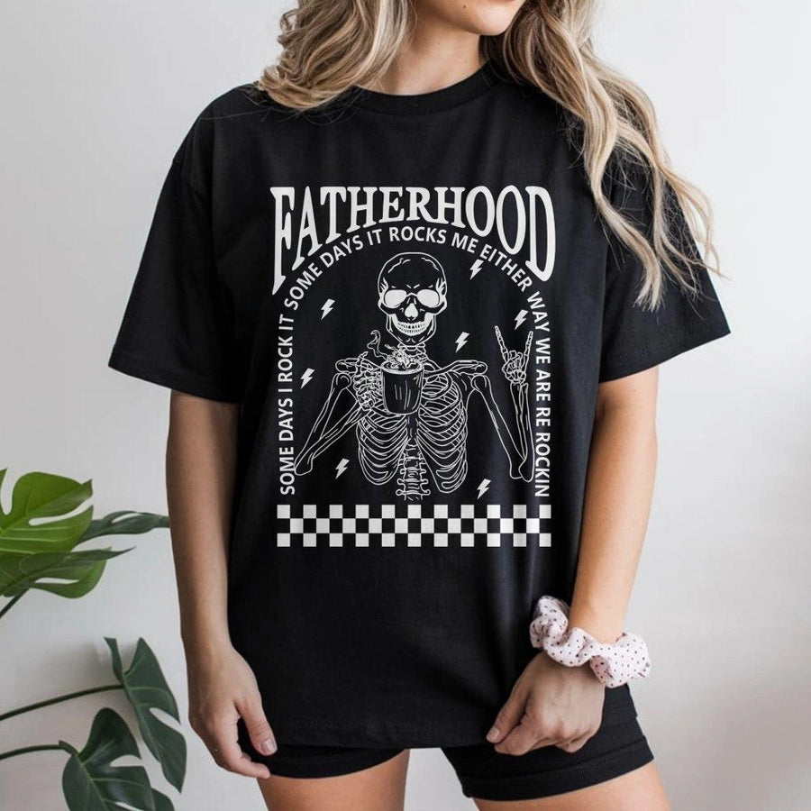 Fatherhood T-Shirt | Funny Skeleton Coffee Design | 100% Cotton Premium Tee | Unique Gift for Dad Husband First Time Dad