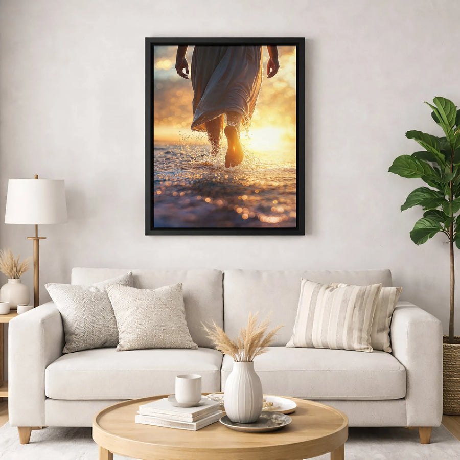 Jesus Walking On Water Canvas Print | Religious Sunset Wall Art | Premium 1.25-Inch Gallery Wrap | Spiritual Home Decor Gift