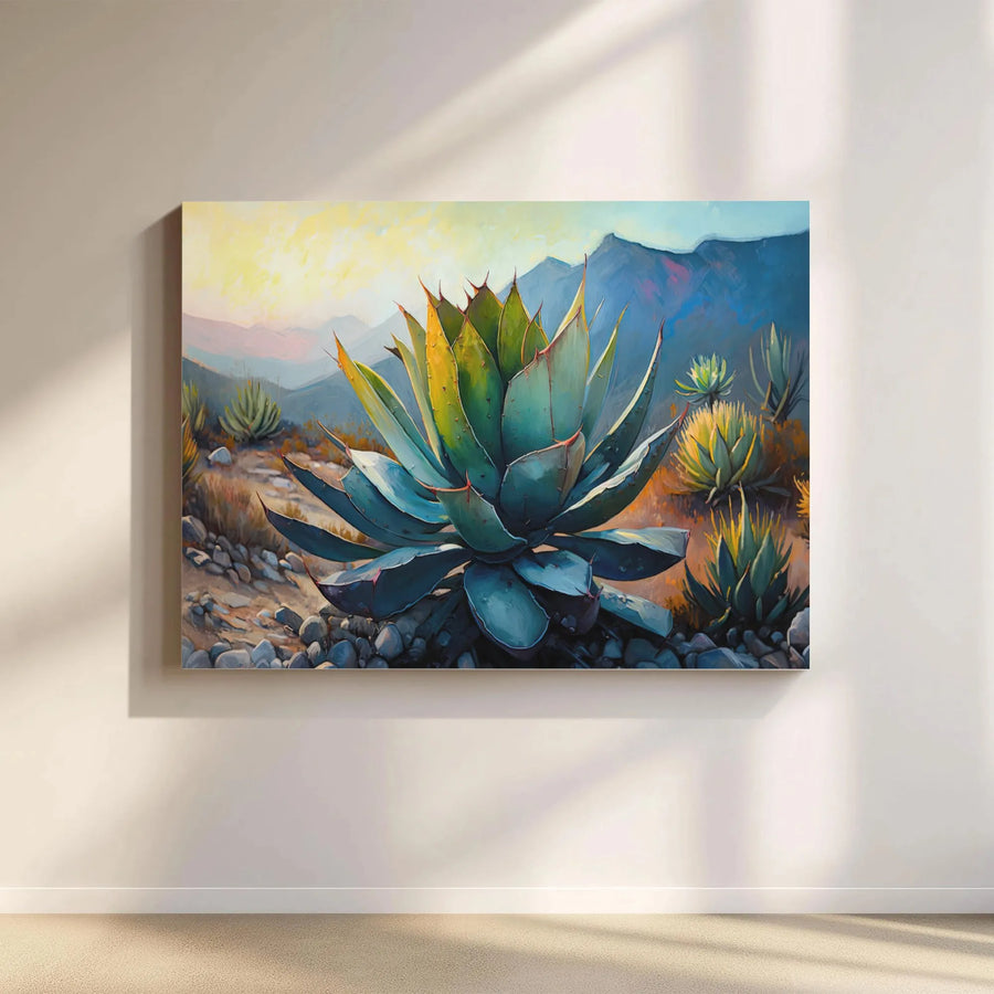 Blue Agave Desert Landscape Canvas Art | Southwestern Mountain Sunset Print | Premium Gallery Wrap Decor | Modern Wall Art for Home or Office