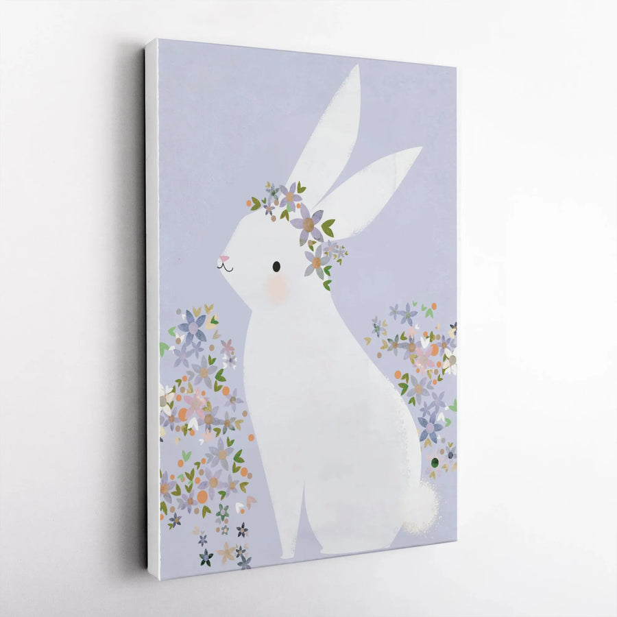 Bunny Canvas Wall Art | Cute Rabbit with Flower Crown Print | Thick Gallery Wrapped Canvas | Premium Nursery Decor Gift for Girls